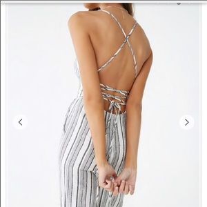 Striped Linen Backless Jumpsuit Forever 21♥️